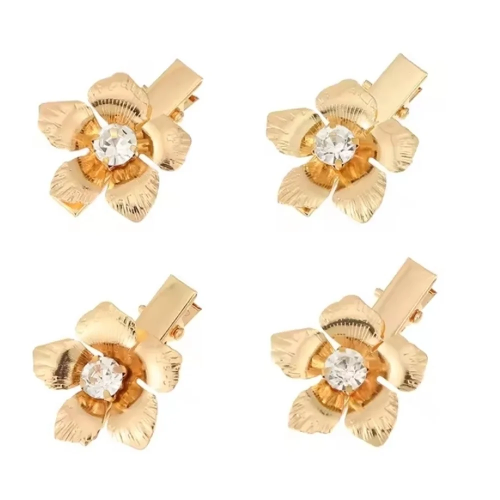 Gold Flower Hair Clips with Crystal Rhinestones • Set Of 4 • NWOT